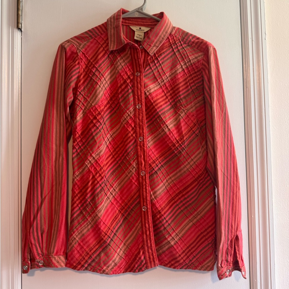 WoolRich Winter Coral Plaid Button-Up Shirt
